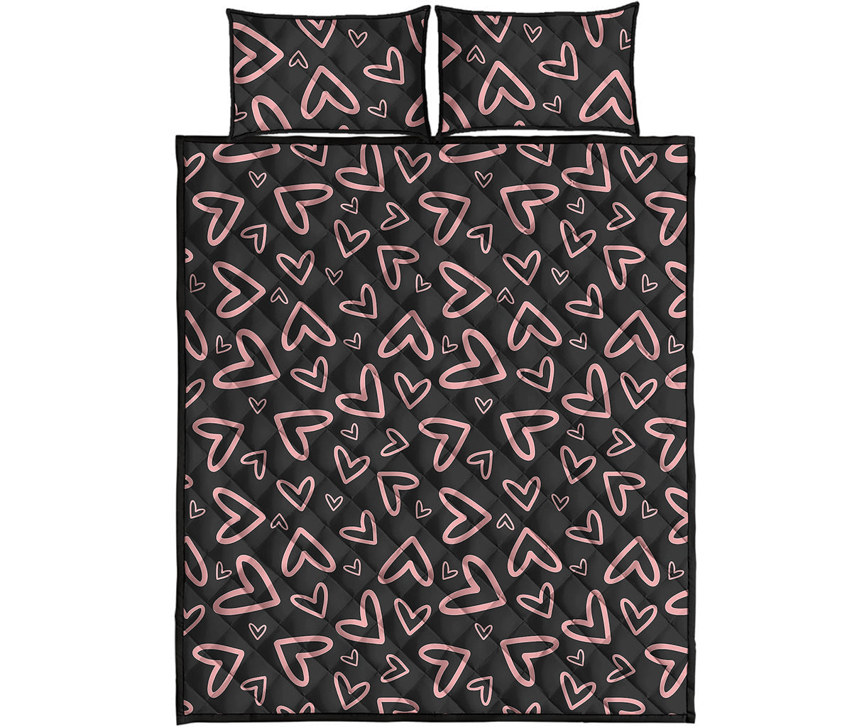 Cute Pink Heart Pattern Print Quilt Bed Set