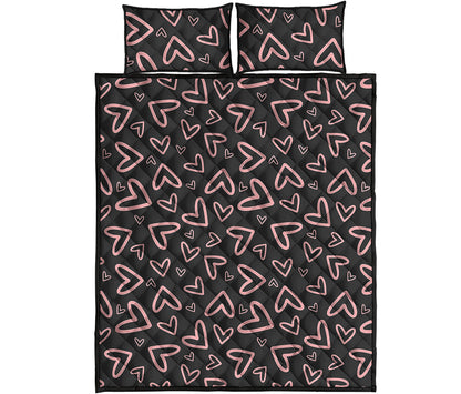 Cute Pink Heart Pattern Print Quilt Bed Set