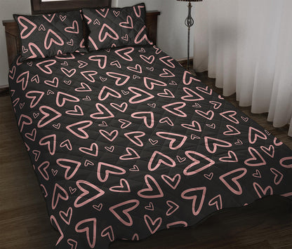 Cute Pink Heart Pattern Print Quilt Bed Set