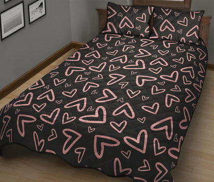 Cute Pink Heart Pattern Print Quilt Bed Set
