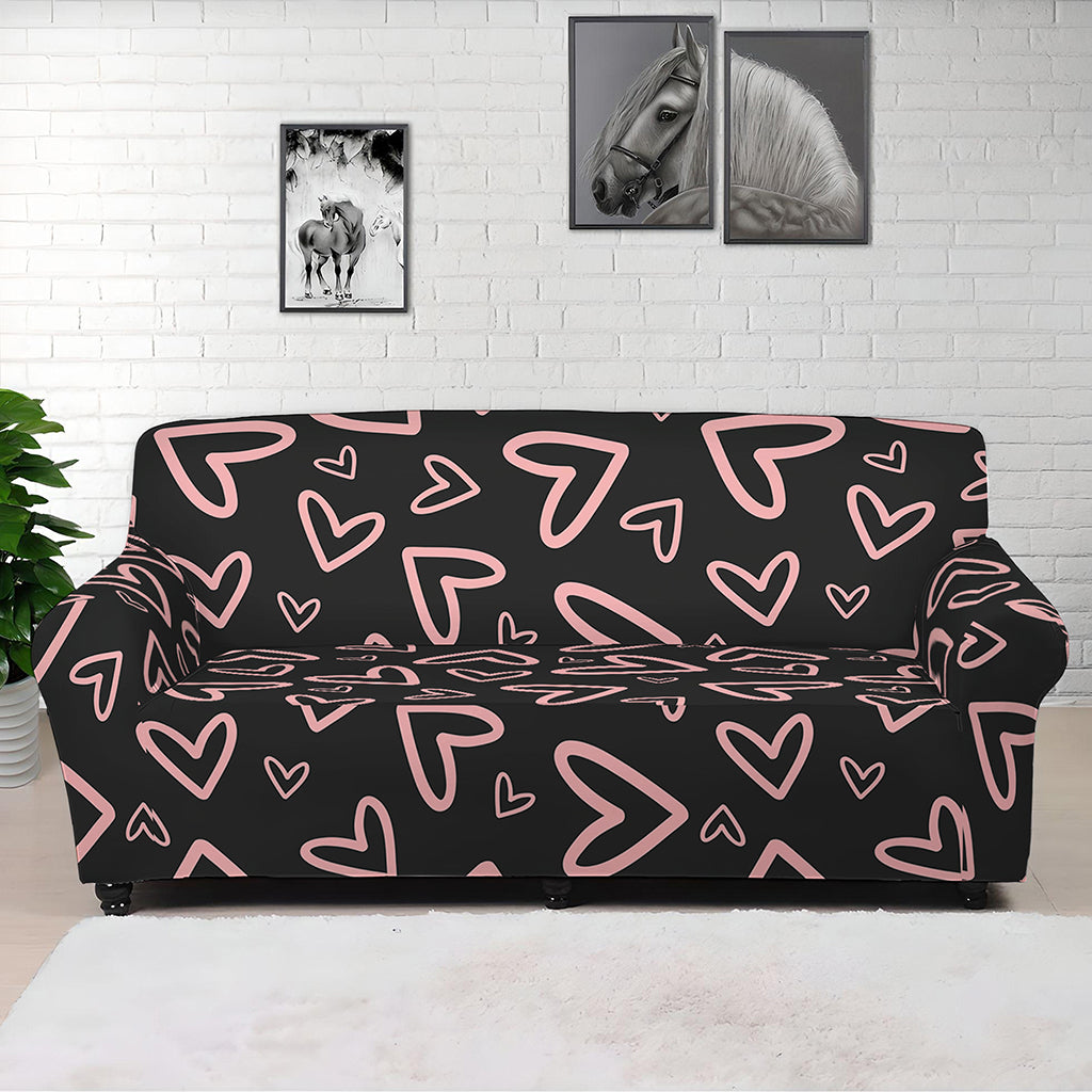 Cute Pink Heart Pattern Print Sofa Cover