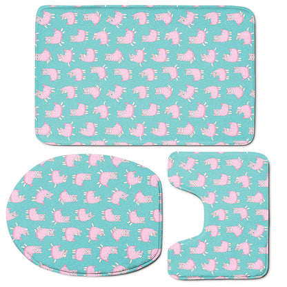 Cute Pink Llama Pattern Print 3 Piece Bath Mat Set