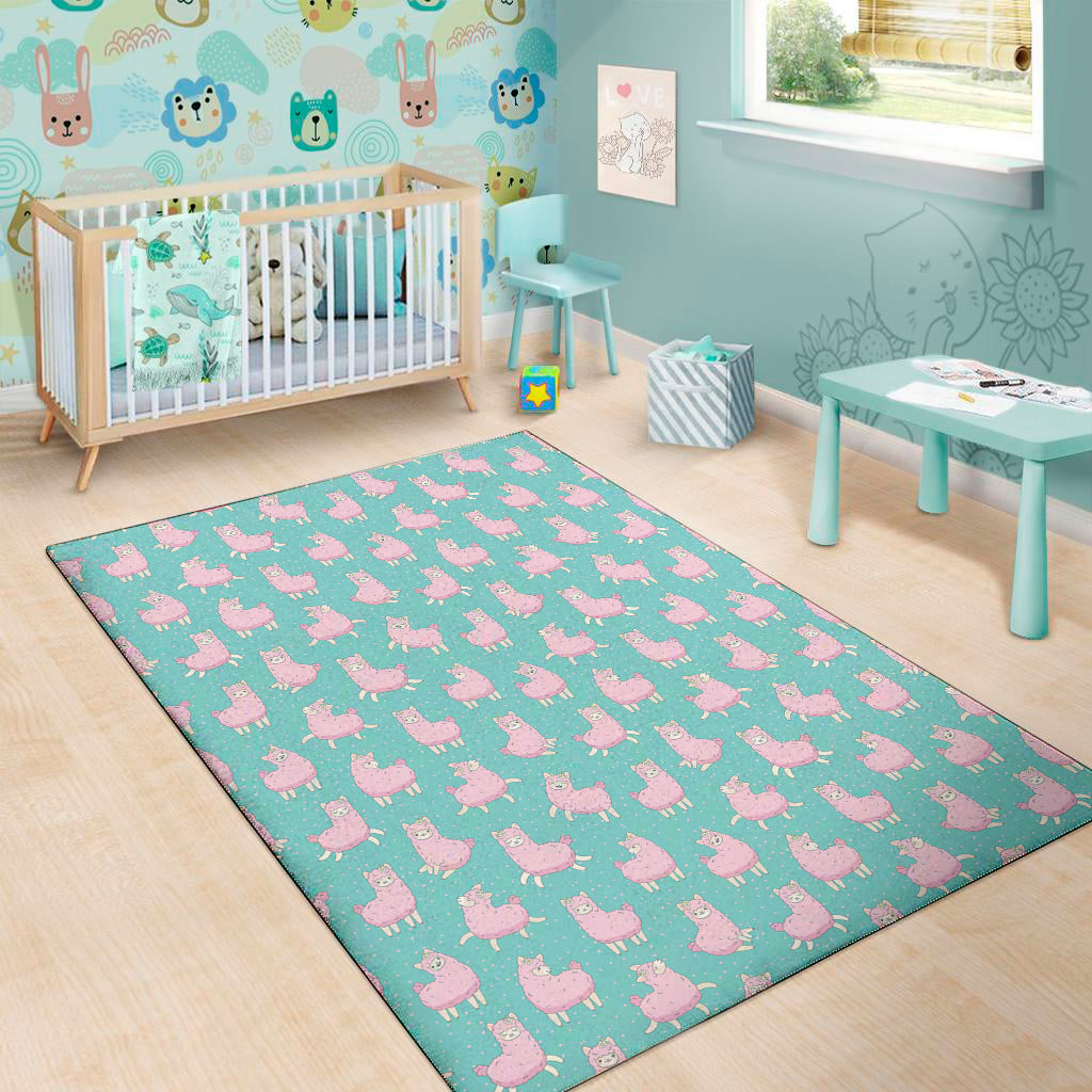 Cute Pink Llama Pattern Print Area Rug