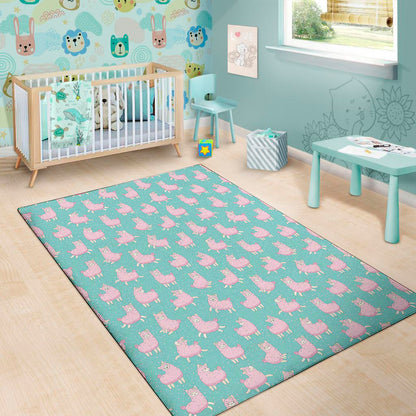 Cute Pink Llama Pattern Print Area Rug