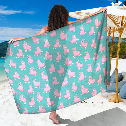 Cute Pink Llama Pattern Print Beach Sarong Wrap