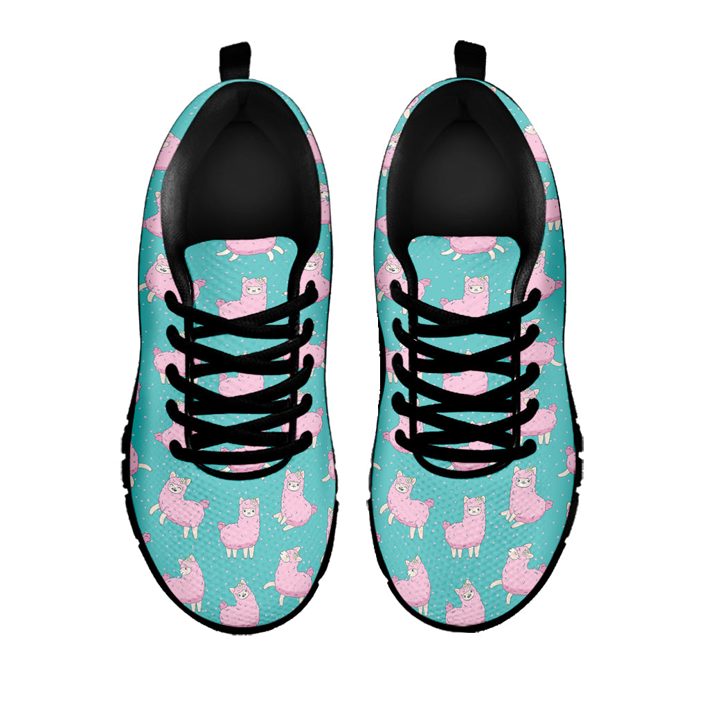 Cute Pink Llama Pattern Print Black Sneakers