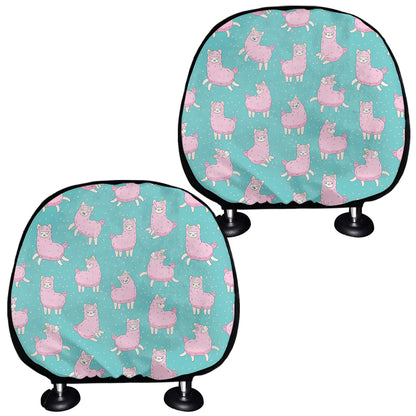 Cute Pink Llama Pattern Print Car Headrest Covers