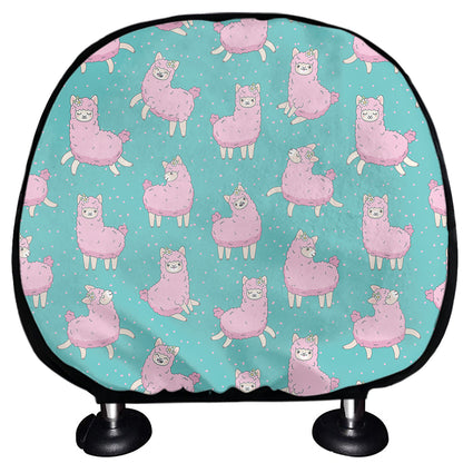 Cute Pink Llama Pattern Print Car Headrest Covers