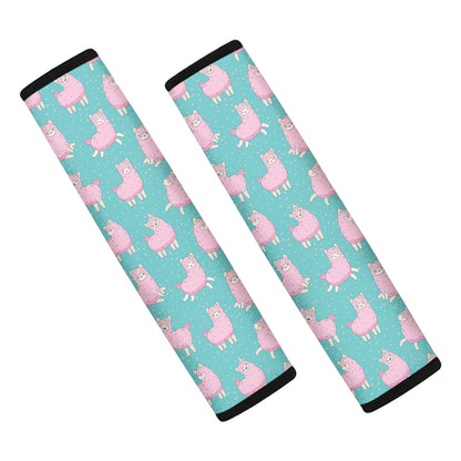Cute Pink Llama Pattern Print Car Seat Belt Covers