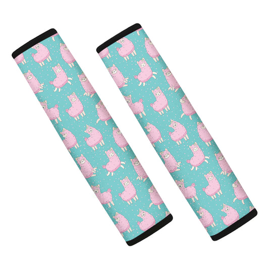 Cute Pink Llama Pattern Print Car Seat Belt Covers