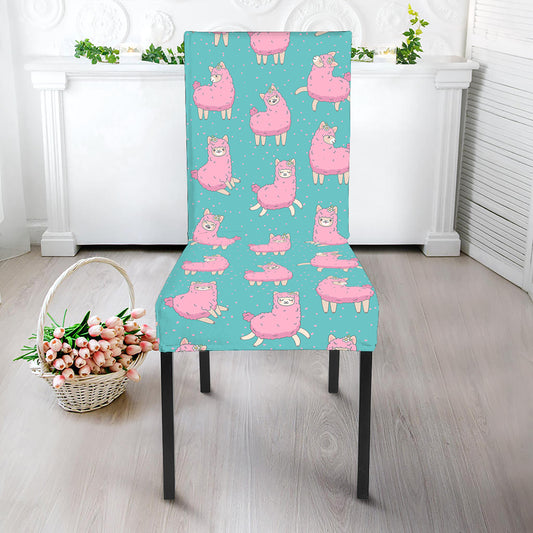 Cute Pink Llama Pattern Print Dining Chair Slipcover