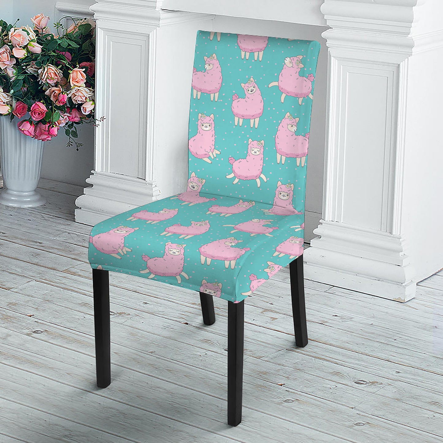 Cute Pink Llama Pattern Print Dining Chair Slipcover