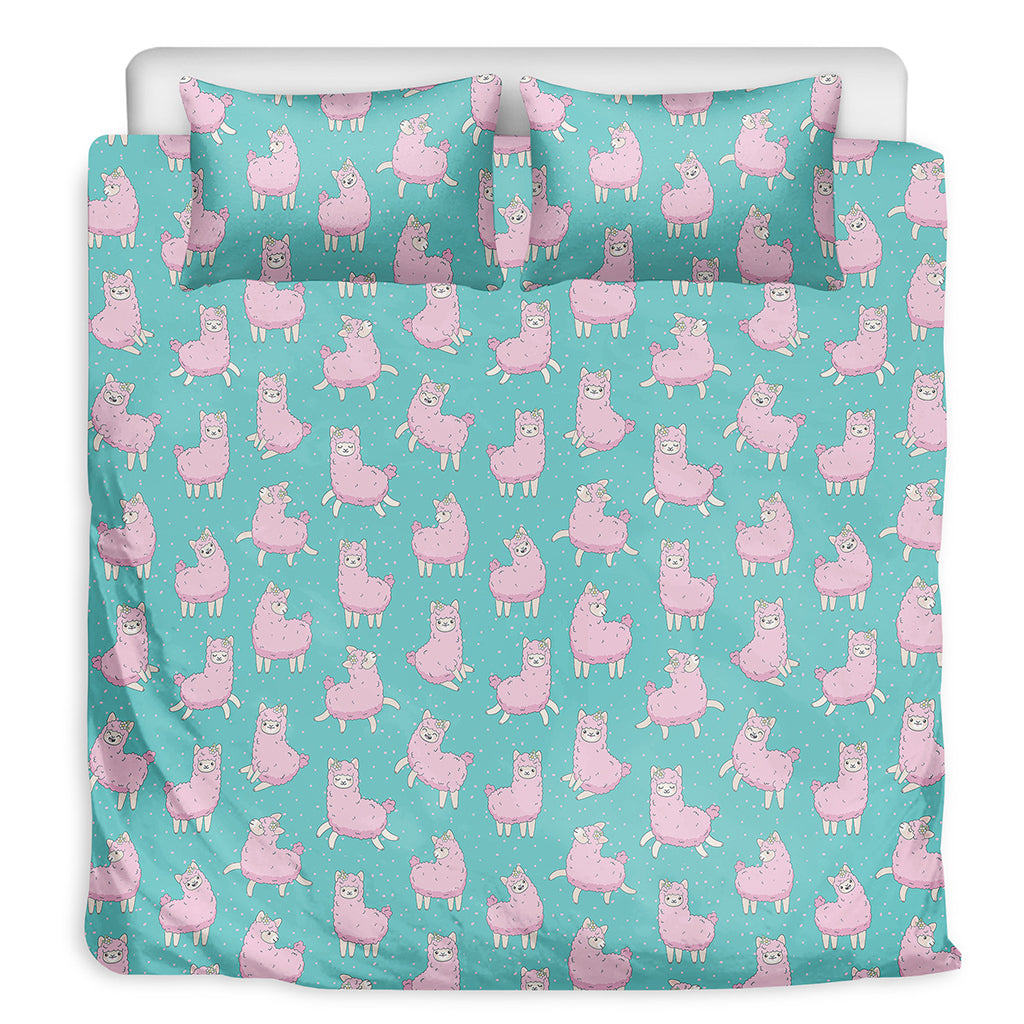 Cute Pink Llama Pattern Print Duvet Cover Bedding Set