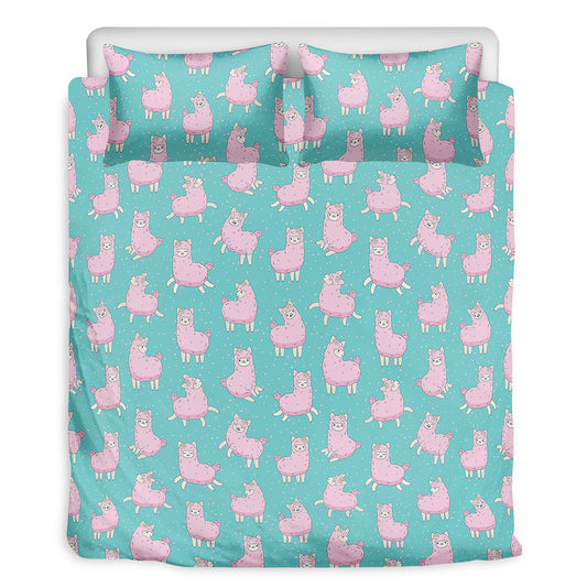 Cute Pink Llama Pattern Print Duvet Cover Bedding Set