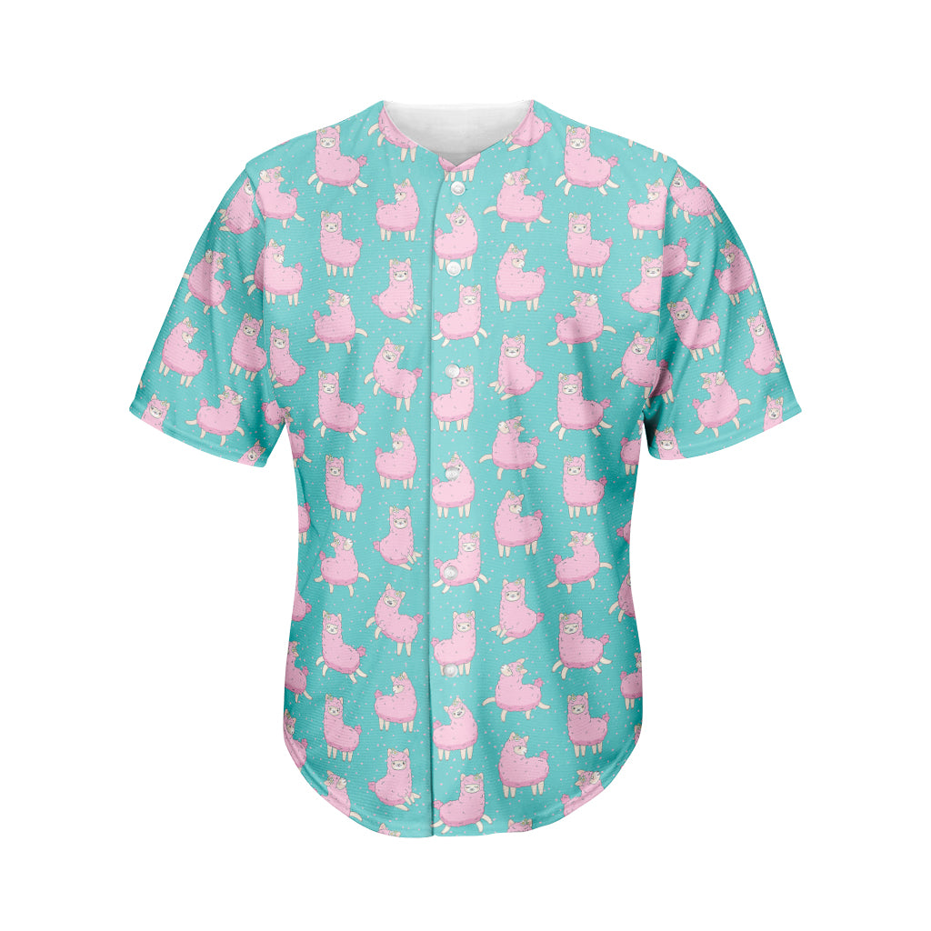 Cute Pink Llama Pattern Print Men's Baseball Jersey