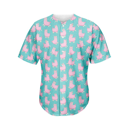 Cute Pink Llama Pattern Print Men's Baseball Jersey