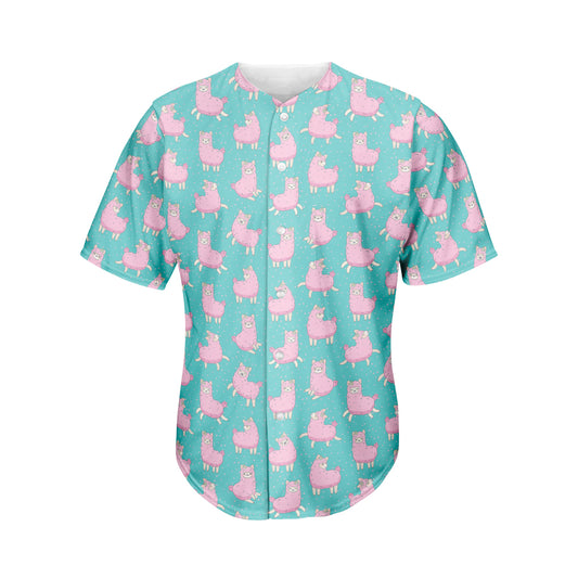 Cute Pink Llama Pattern Print Men's Baseball Jersey