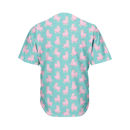 Cute Pink Llama Pattern Print Men's Baseball Jersey