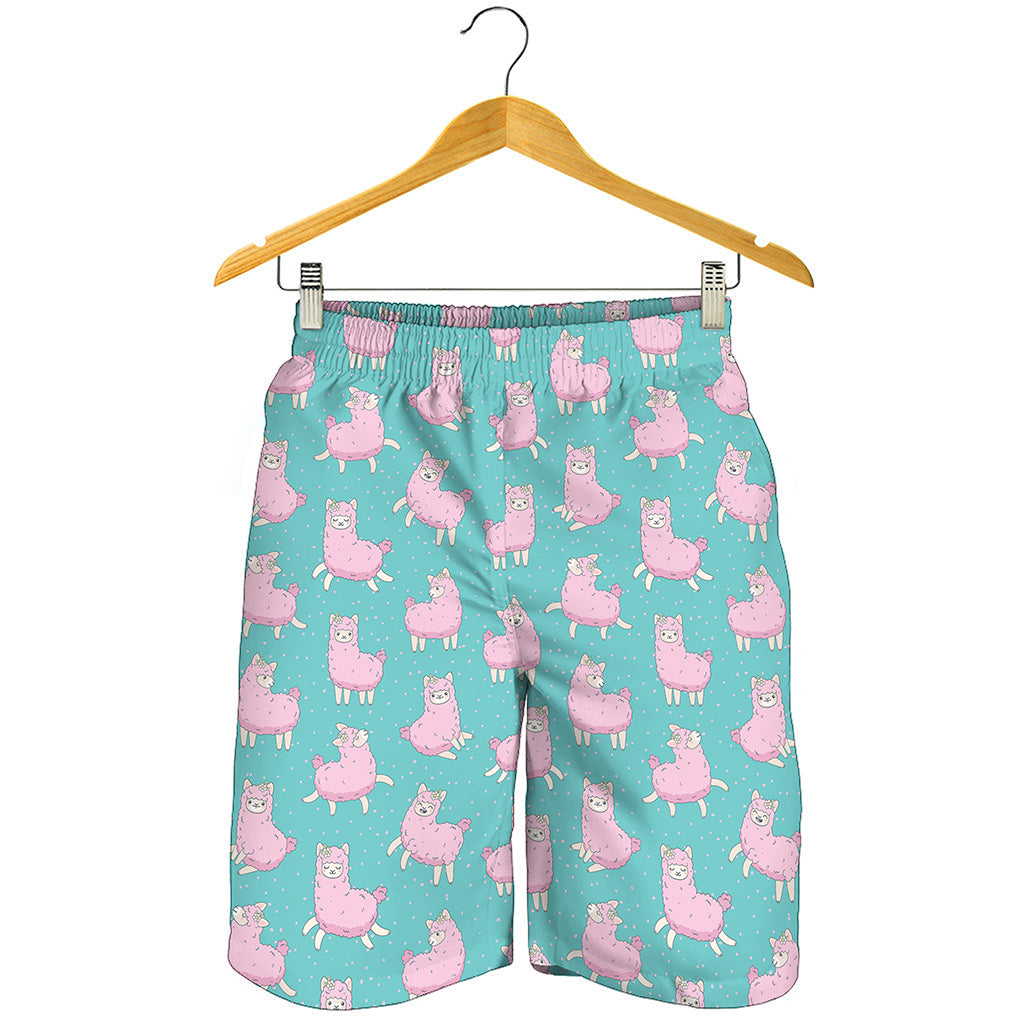 Cute Pink Llama Pattern Print Men's Shorts