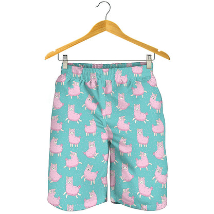 Cute Pink Llama Pattern Print Men's Shorts