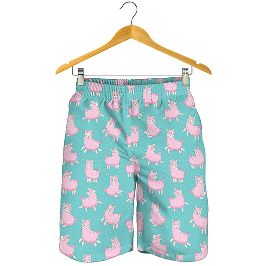 Cute Pink Llama Pattern Print Men's Shorts