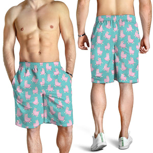 Cute Pink Llama Pattern Print Men's Shorts