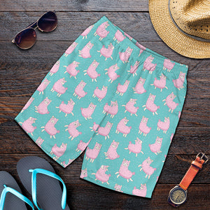 Cute Pink Llama Pattern Print Men's Shorts