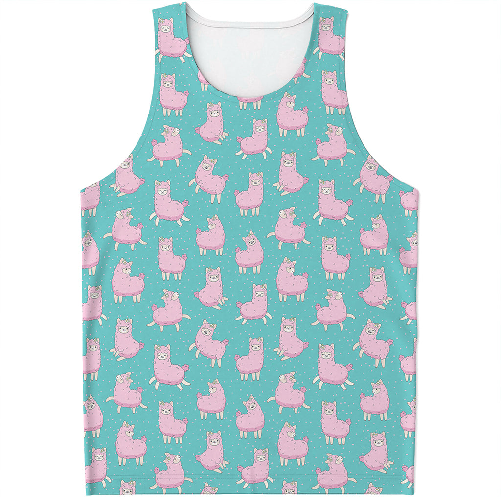 Cute Pink Llama Pattern Print Men's Tank Top