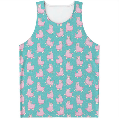 Cute Pink Llama Pattern Print Men's Tank Top