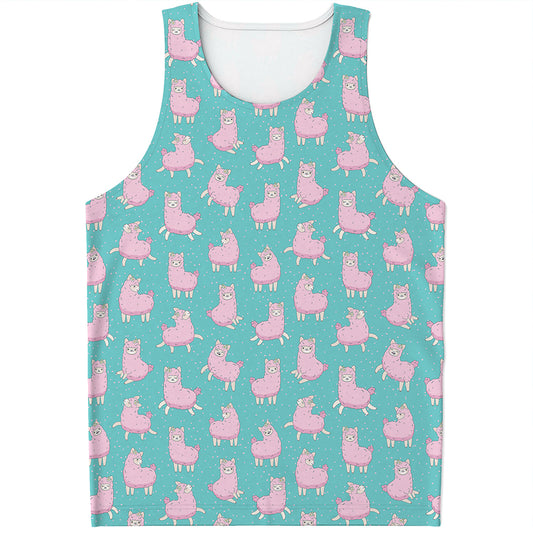 Cute Pink Llama Pattern Print Men's Tank Top