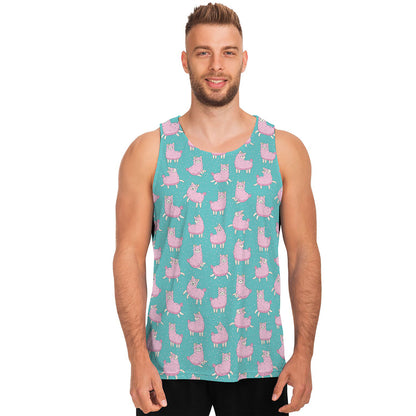 Cute Pink Llama Pattern Print Men's Tank Top