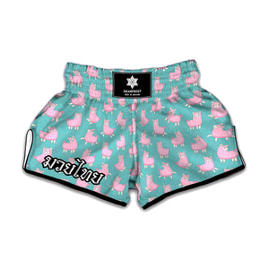Cute Pink Llama Pattern Print Muay Thai Boxing Shorts