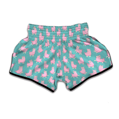 Cute Pink Llama Pattern Print Muay Thai Boxing Shorts
