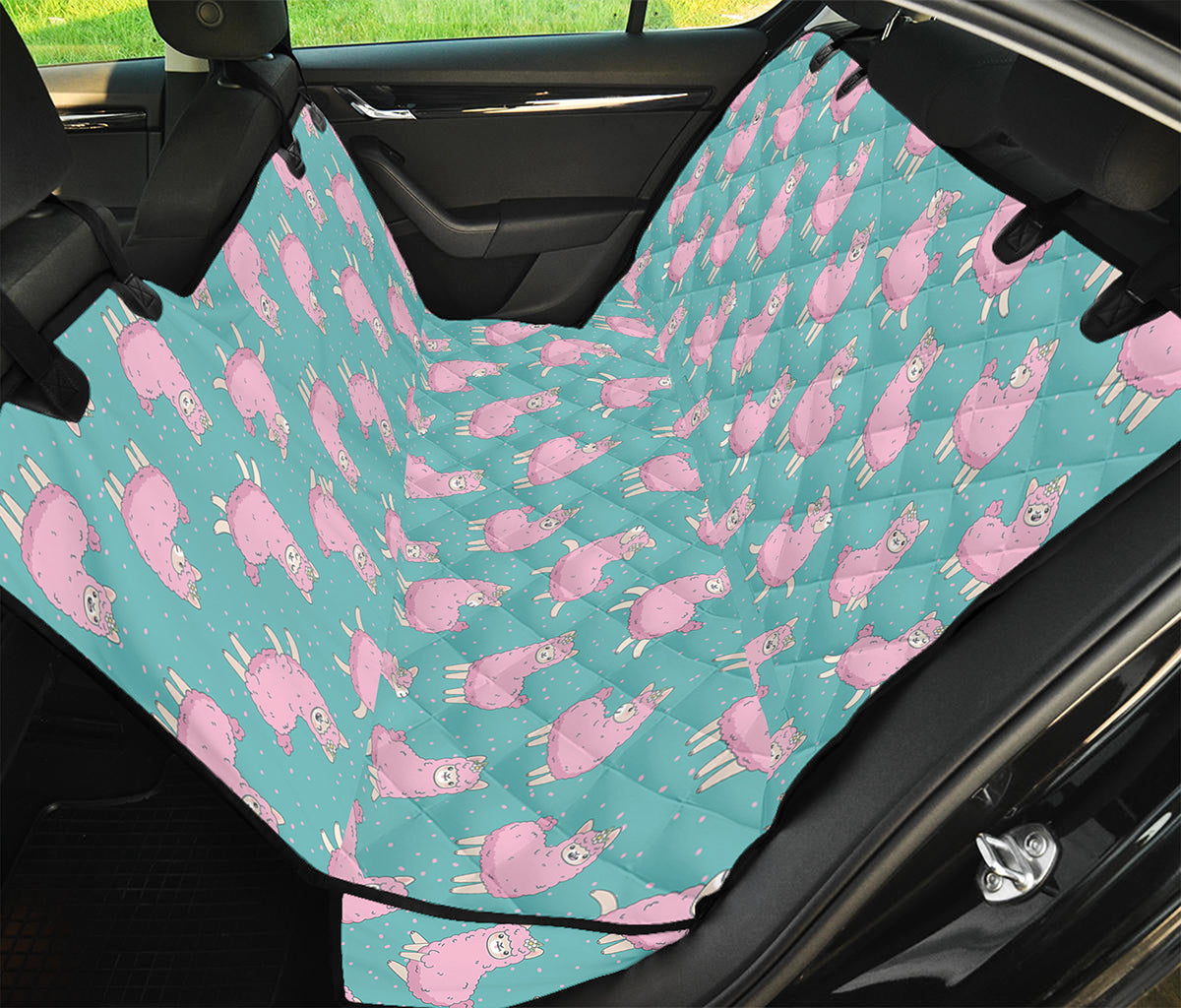 Cute Pink Llama Pattern Print Pet Car Back Seat Cover