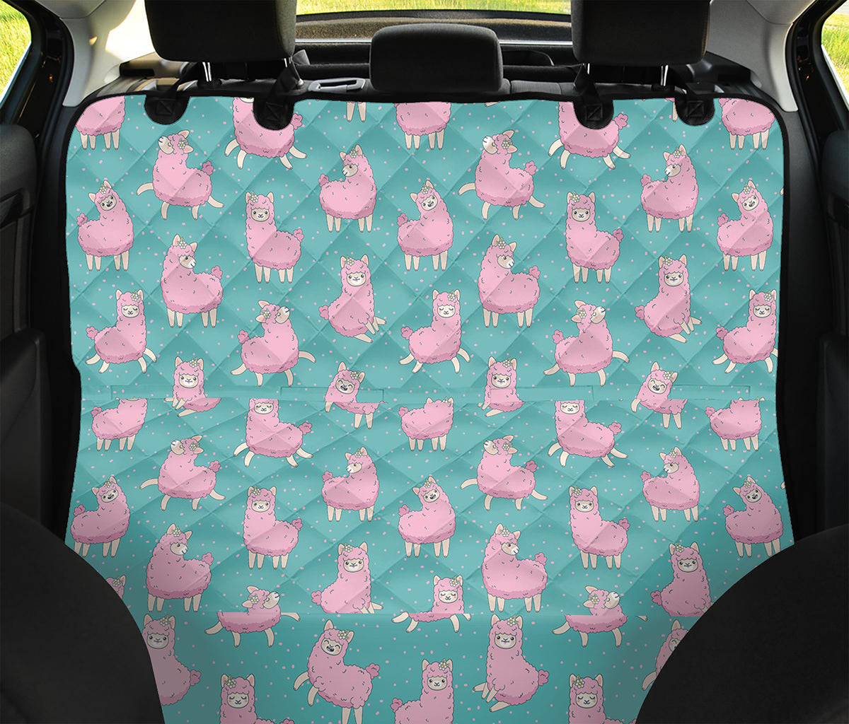Cute Pink Llama Pattern Print Pet Car Back Seat Cover