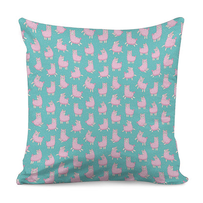 Cute Pink Llama Pattern Print Pillow Cover
