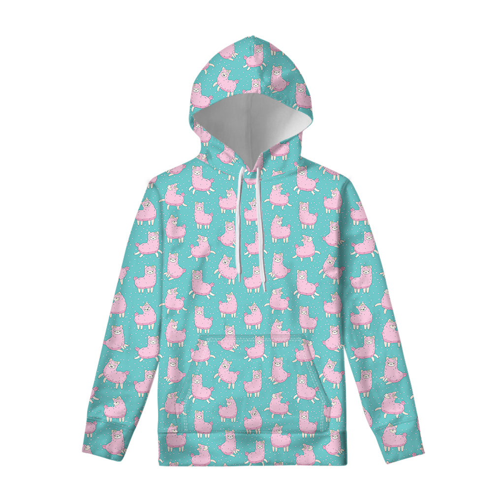 Cute Pink Llama Pattern Print Pullover Hoodie