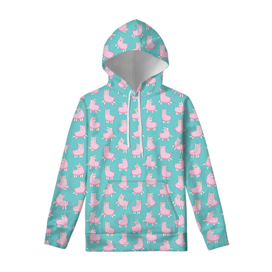 Cute Pink Llama Pattern Print Pullover Hoodie
