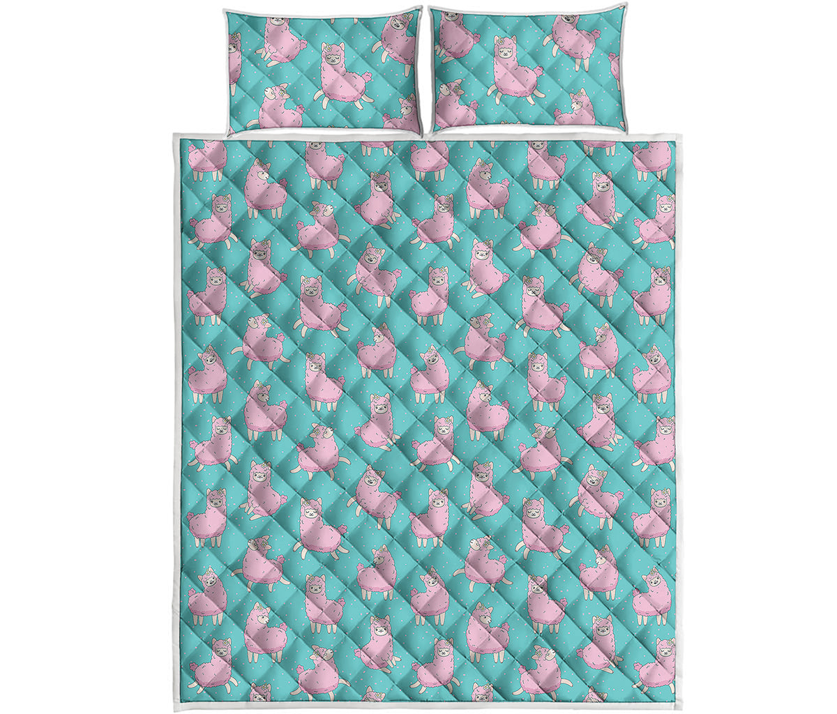 Cute Pink Llama Pattern Print Quilt Bed Set