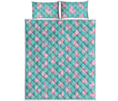 Cute Pink Llama Pattern Print Quilt Bed Set