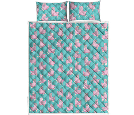 Cute Pink Llama Pattern Print Quilt Bed Set