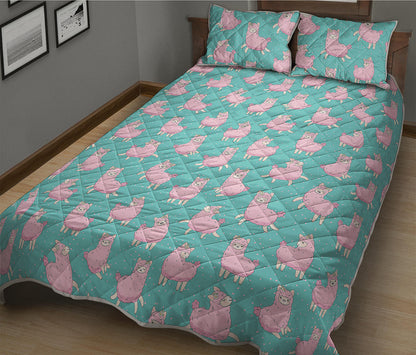 Cute Pink Llama Pattern Print Quilt Bed Set