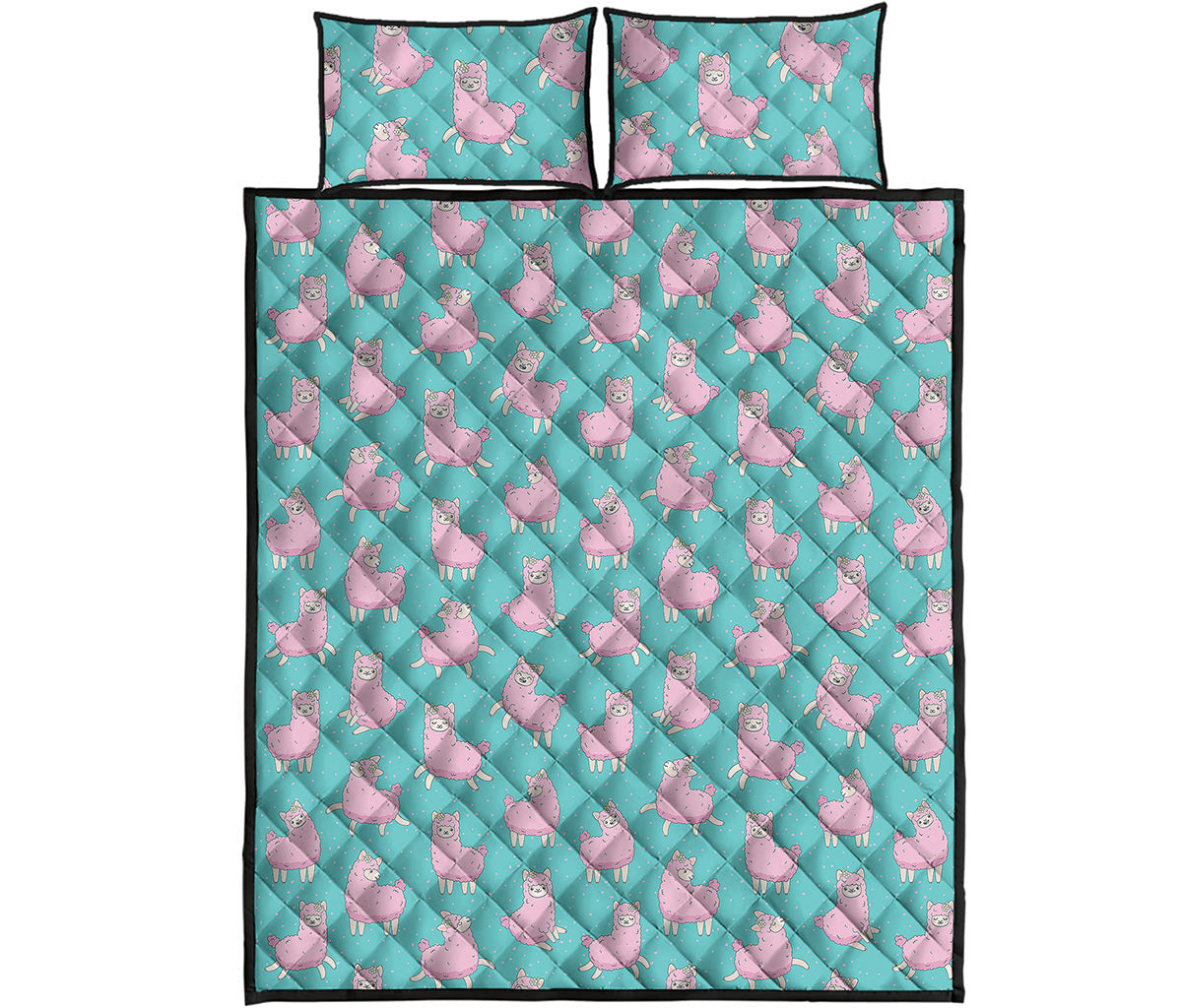 Cute Pink Llama Pattern Print Quilt Bed Set