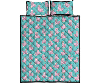 Cute Pink Llama Pattern Print Quilt Bed Set