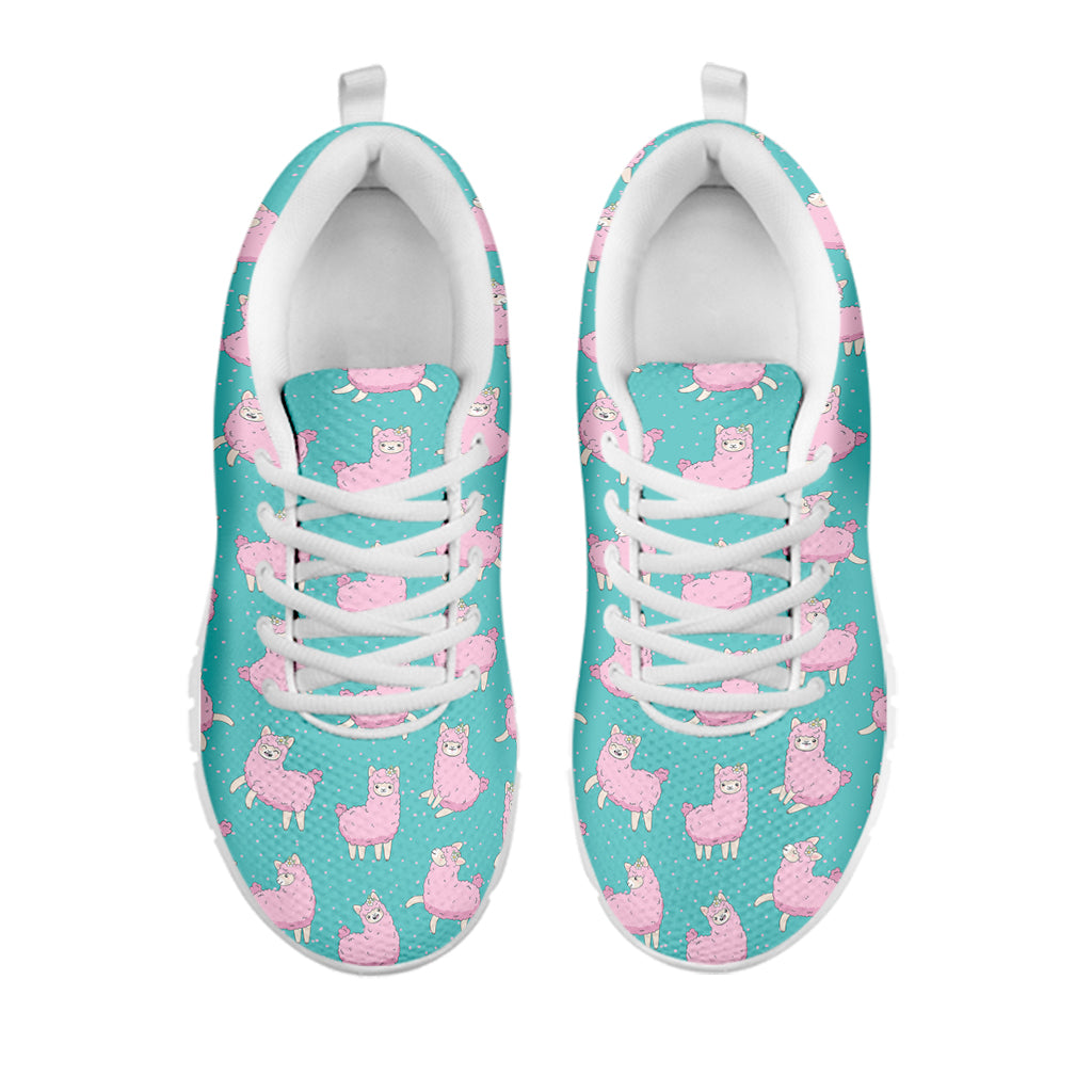 Cute Pink Llama Pattern Print White Sneakers