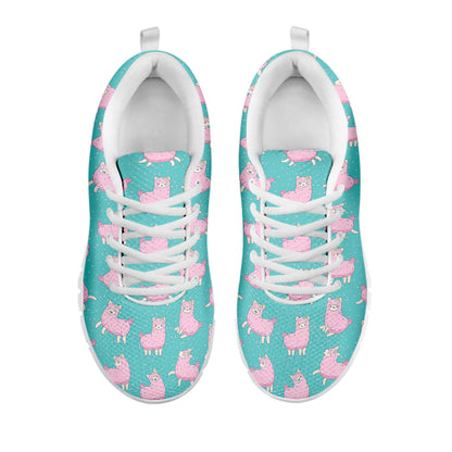 Cute Pink Llama Pattern Print White Sneakers