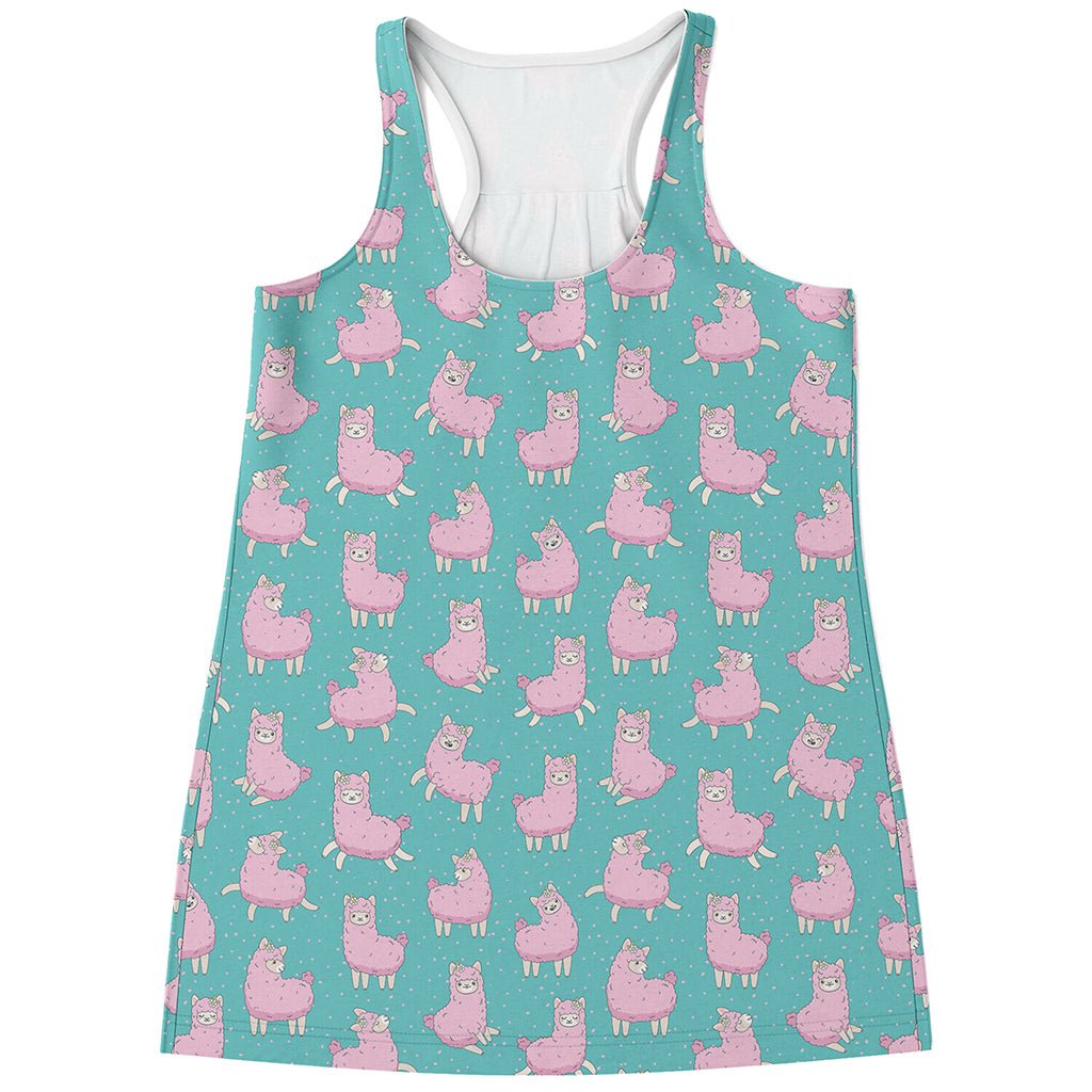 Cute Pink Llama Pattern Print Women's Racerback Tank Top