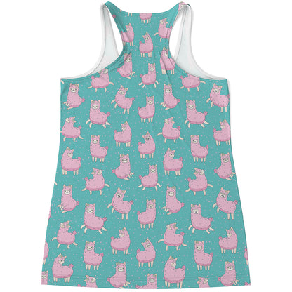 Cute Pink Llama Pattern Print Women's Racerback Tank Top