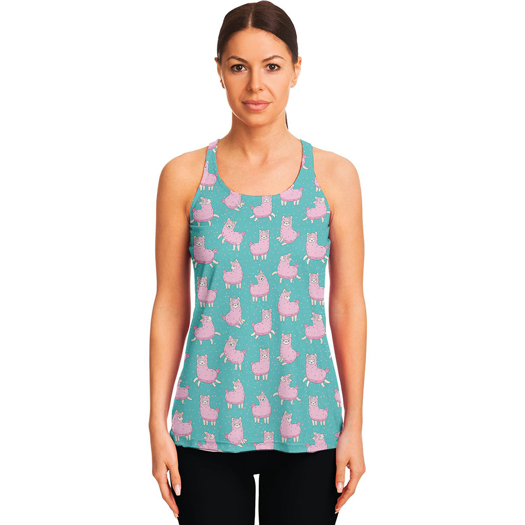 Cute Pink Llama Pattern Print Women's Racerback Tank Top
