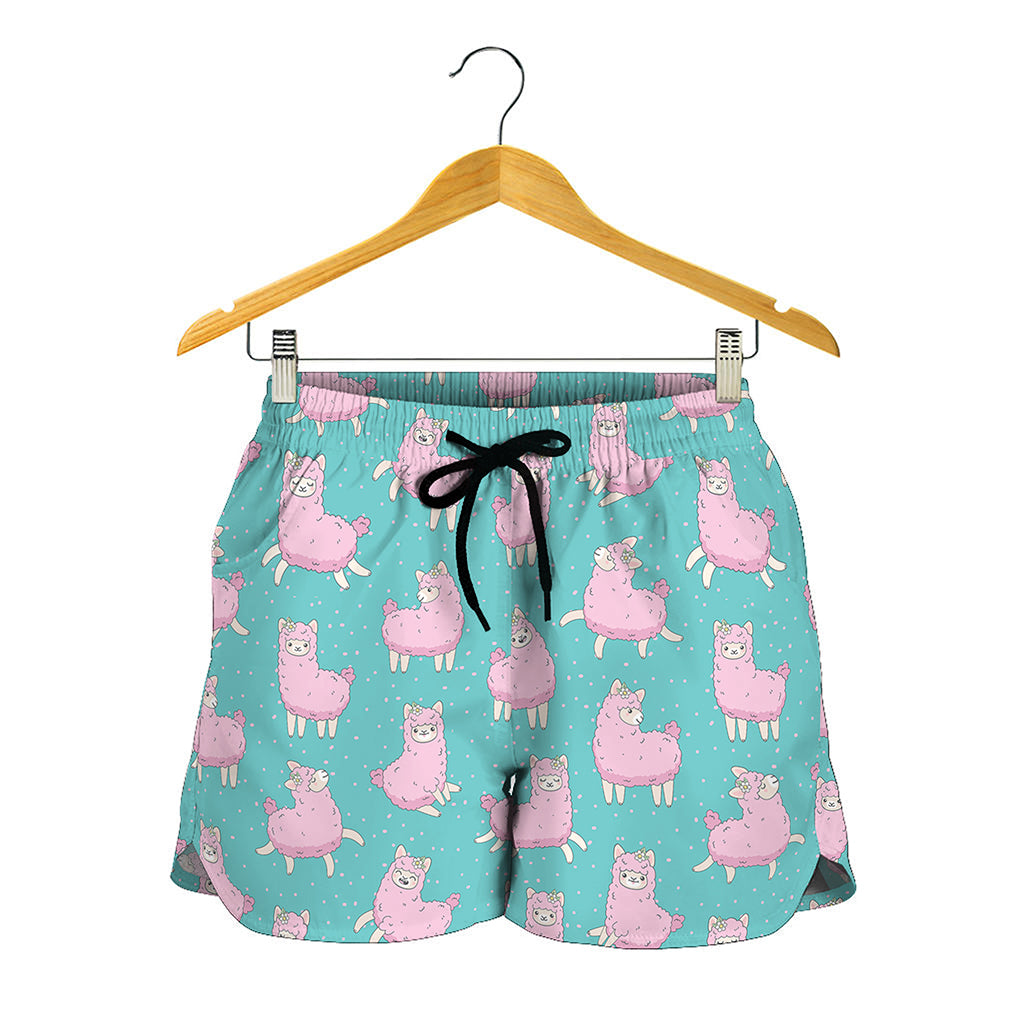 Cute Pink Llama Pattern Print Women's Shorts